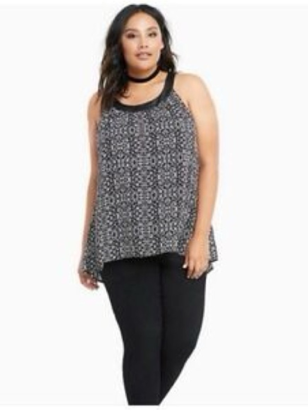 Torrid Black & White Floral Halter Swing Tank Faux Leather Trim Plus Size